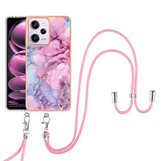 Funda Silicona Gel Goma Patron de Moda Carcasa con Acollador Cordon Lanyard YB7 para Xiaomi Redmi Note 12 Pro 5G Purpura Claro