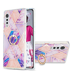 Funda Silicona Gel Goma Patron de Moda Carcasa con Anillo de dedo Soporte Y01B para LG Velvet 4G Purpura Claro