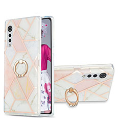 Funda Silicona Gel Goma Patron de Moda Carcasa con Anillo de dedo Soporte Y01B para LG Velvet 4G Rosa