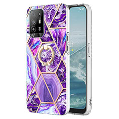 Funda Silicona Gel Goma Patron de Moda Carcasa con Anillo de dedo Soporte Y01B para Oppo A94 5G Morado