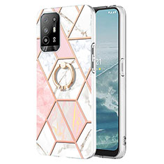 Funda Silicona Gel Goma Patron de Moda Carcasa con Anillo de dedo Soporte Y01B para Oppo F19 Pro+ Plus 5G Rosa