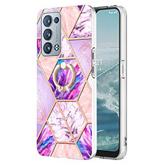 Funda Silicona Gel Goma Patron de Moda Carcasa con Anillo de dedo Soporte Y01B para Oppo Reno6 Pro 5G Purpura Claro