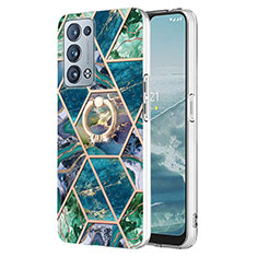 Funda Silicona Gel Goma Patron de Moda Carcasa con Anillo de dedo Soporte Y01B para Oppo Reno6 Pro 5G Verde Noche