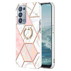 Funda Silicona Gel Goma Patron de Moda Carcasa con Anillo de dedo Soporte Y01B para Oppo Reno6 Pro+ Plus 5G Rosa