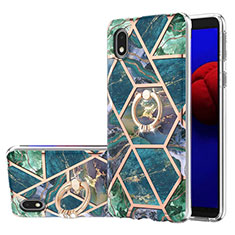 Funda Silicona Gel Goma Patron de Moda Carcasa con Anillo de dedo Soporte Y01B para Samsung Galaxy A01 Core Verde Noche