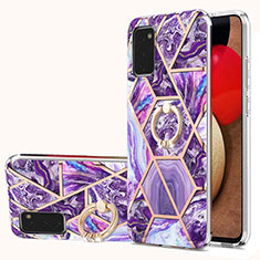 Funda Silicona Gel Goma Patron de Moda Carcasa con Anillo de dedo Soporte Y01B para Samsung Galaxy A03s Morado