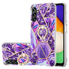 Funda Silicona Gel Goma Patron de Moda Carcasa con Anillo de dedo Soporte Y01B para Samsung Galaxy A04s Morado