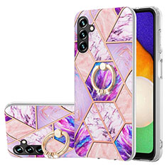 Funda Silicona Gel Goma Patron de Moda Carcasa con Anillo de dedo Soporte Y01B para Samsung Galaxy A04s Purpura Claro