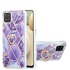 Funda Silicona Gel Goma Patron de Moda Carcasa con Anillo de dedo Soporte Y01B para Samsung Galaxy A12 Nacho Morado