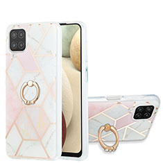 Funda Silicona Gel Goma Patron de Moda Carcasa con Anillo de dedo Soporte Y01B para Samsung Galaxy A12 Nacho Rosa