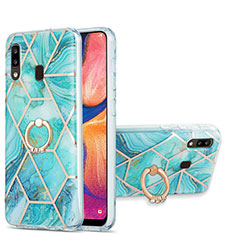 Funda Silicona Gel Goma Patron de Moda Carcasa con Anillo de dedo Soporte Y01B para Samsung Galaxy A20 Menta Verde