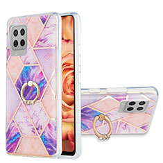 Funda Silicona Gel Goma Patron de Moda Carcasa con Anillo de dedo Soporte Y01B para Samsung Galaxy A42 5G Purpura Claro