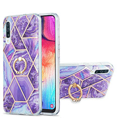 Funda Silicona Gel Goma Patron de Moda Carcasa con Anillo de dedo Soporte Y01B para Samsung Galaxy A50S Morado