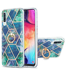 Funda Silicona Gel Goma Patron de Moda Carcasa con Anillo de dedo Soporte Y01B para Samsung Galaxy A50S Verde Noche