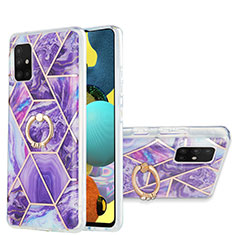 Funda Silicona Gel Goma Patron de Moda Carcasa con Anillo de dedo Soporte Y01B para Samsung Galaxy A51 4G Morado