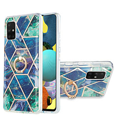 Funda Silicona Gel Goma Patron de Moda Carcasa con Anillo de dedo Soporte Y01B para Samsung Galaxy A51 4G Verde Noche