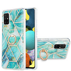 Funda Silicona Gel Goma Patron de Moda Carcasa con Anillo de dedo Soporte Y01B para Samsung Galaxy A51 5G Menta Verde