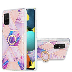 Funda Silicona Gel Goma Patron de Moda Carcasa con Anillo de dedo Soporte Y01B para Samsung Galaxy A51 5G Purpura Claro