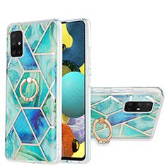 Funda Silicona Gel Goma Patron de Moda Carcasa con Anillo de dedo Soporte Y01B para Samsung Galaxy A51 5G Verde