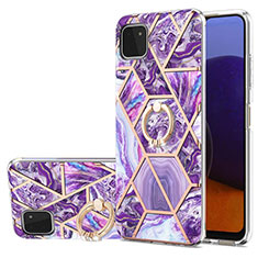 Funda Silicona Gel Goma Patron de Moda Carcasa con Anillo de dedo Soporte Y01B para Samsung Galaxy F42 5G Morado