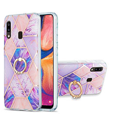Funda Silicona Gel Goma Patron de Moda Carcasa con Anillo de dedo Soporte Y01B para Samsung Galaxy M10S Purpura Claro