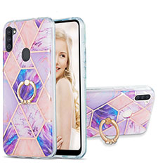 Funda Silicona Gel Goma Patron de Moda Carcasa con Anillo de dedo Soporte Y01B para Samsung Galaxy M11 Purpura Claro