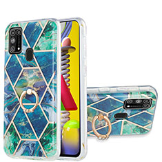 Funda Silicona Gel Goma Patron de Moda Carcasa con Anillo de dedo Soporte Y01B para Samsung Galaxy M31 Prime Edition Verde Noche