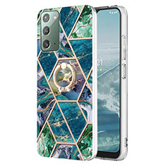 Funda Silicona Gel Goma Patron de Moda Carcasa con Anillo de dedo Soporte Y01B para Samsung Galaxy Note 20 5G Verde Noche