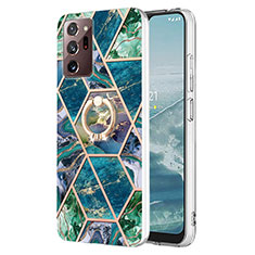 Funda Silicona Gel Goma Patron de Moda Carcasa con Anillo de dedo Soporte Y01B para Samsung Galaxy Note 20 Ultra 5G Verde Noche