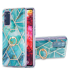 Funda Silicona Gel Goma Patron de Moda Carcasa con Anillo de dedo Soporte Y01B para Samsung Galaxy S20 FE (2022) 5G Menta Verde