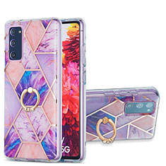 Funda Silicona Gel Goma Patron de Moda Carcasa con Anillo de dedo Soporte Y01B para Samsung Galaxy S20 FE (2022) 5G Purpura Claro