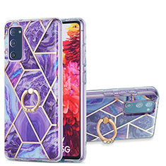 Funda Silicona Gel Goma Patron de Moda Carcasa con Anillo de dedo Soporte Y01B para Samsung Galaxy S20 Lite 5G Morado