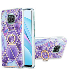 Funda Silicona Gel Goma Patron de Moda Carcasa con Anillo de dedo Soporte Y01B para Xiaomi Mi 10T Lite 5G Morado