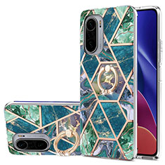 Funda Silicona Gel Goma Patron de Moda Carcasa con Anillo de dedo Soporte Y01B para Xiaomi Mi 11X 5G Verde Noche