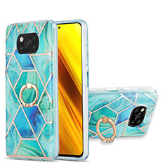 Funda Silicona Gel Goma Patron de Moda Carcasa con Anillo de dedo Soporte Y01B para Xiaomi Poco X3 Pro Verde