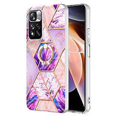 Funda Silicona Gel Goma Patron de Moda Carcasa con Anillo de dedo Soporte Y01B para Xiaomi Poco X4 NFC Purpura Claro