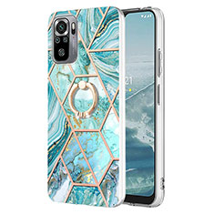 Funda Silicona Gel Goma Patron de Moda Carcasa con Anillo de dedo Soporte Y01B para Xiaomi Redmi Note 10 4G Menta Verde