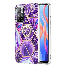 Funda Silicona Gel Goma Patron de Moda Carcasa con Anillo de dedo Soporte Y01B para Xiaomi Redmi Note 11S 5G Morado