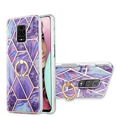 Funda Silicona Gel Goma Patron de Moda Carcasa con Anillo de dedo Soporte Y01B para Xiaomi Redmi Note 9 Pro Max Morado