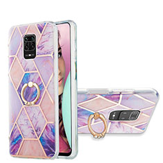 Funda Silicona Gel Goma Patron de Moda Carcasa con Anillo de dedo Soporte Y01B para Xiaomi Redmi Note 9 Pro Purpura Claro