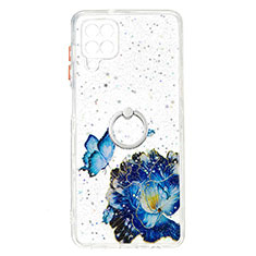 Funda Silicona Gel Goma Patron de Moda Carcasa con Anillo de dedo Soporte Y01X para Samsung Galaxy A12 Azul