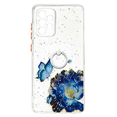 Funda Silicona Gel Goma Patron de Moda Carcasa con Anillo de dedo Soporte Y01X para Samsung Galaxy A72 5G Azul