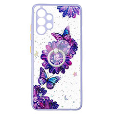 Funda Silicona Gel Goma Patron de Moda Carcasa con Anillo de dedo Soporte Y01X para Samsung Galaxy M32 5G Morado