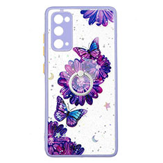 Funda Silicona Gel Goma Patron de Moda Carcasa con Anillo de dedo Soporte Y01X para Samsung Galaxy S20 FE (2022) 5G Morado