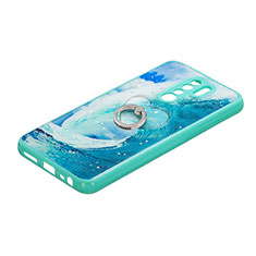 Funda Silicona Gel Goma Patron de Moda Carcasa con Anillo de dedo Soporte Y01X para Xiaomi Redmi 9 Prime India Verde