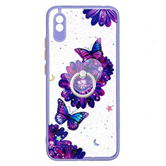 Funda Silicona Gel Goma Patron de Moda Carcasa con Anillo de dedo Soporte Y01X para Xiaomi Redmi 9AT Morado