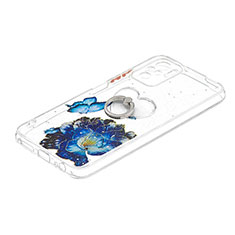 Funda Silicona Gel Goma Patron de Moda Carcasa con Anillo de dedo Soporte Y01X para Xiaomi Redmi Note 10 4G Azul