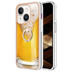 Funda Silicona Gel Goma Patron de Moda Carcasa con Anillo de dedo Soporte Y02B para Apple iPhone 14 Amarillo