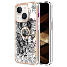 Funda Silicona Gel Goma Patron de Moda Carcasa con Anillo de dedo Soporte Y02B para Apple iPhone 14 Plus Gris