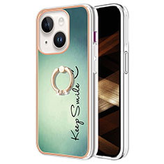 Funda Silicona Gel Goma Patron de Moda Carcasa con Anillo de dedo Soporte Y02B para Apple iPhone 14 Plus Verde